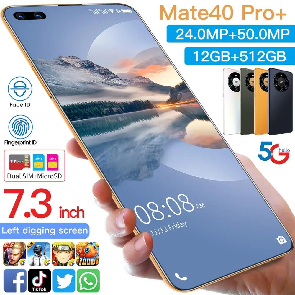 Глобальная версия Mate40 Pro + смартфон 7 3 дюймов полный Экран Deca Core размер экрана 6000