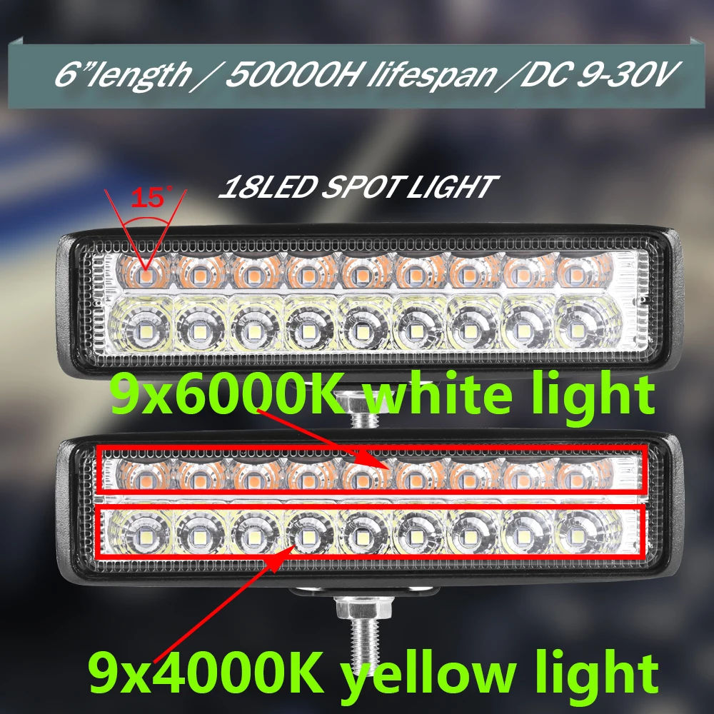 Led-светильник-Бар 18 Вт 48 Вт 42 Вт 54 Вт Светодиодный светильник для 4x4 внедорожника 12В 24В светодиодный рабочий светильник для туман светильник Реверсивный светильник светодиодный Подсветка