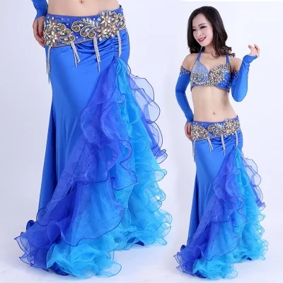 Женская цветная Яркая юбка с Боковым Разрезом платье для танца живота костюм на