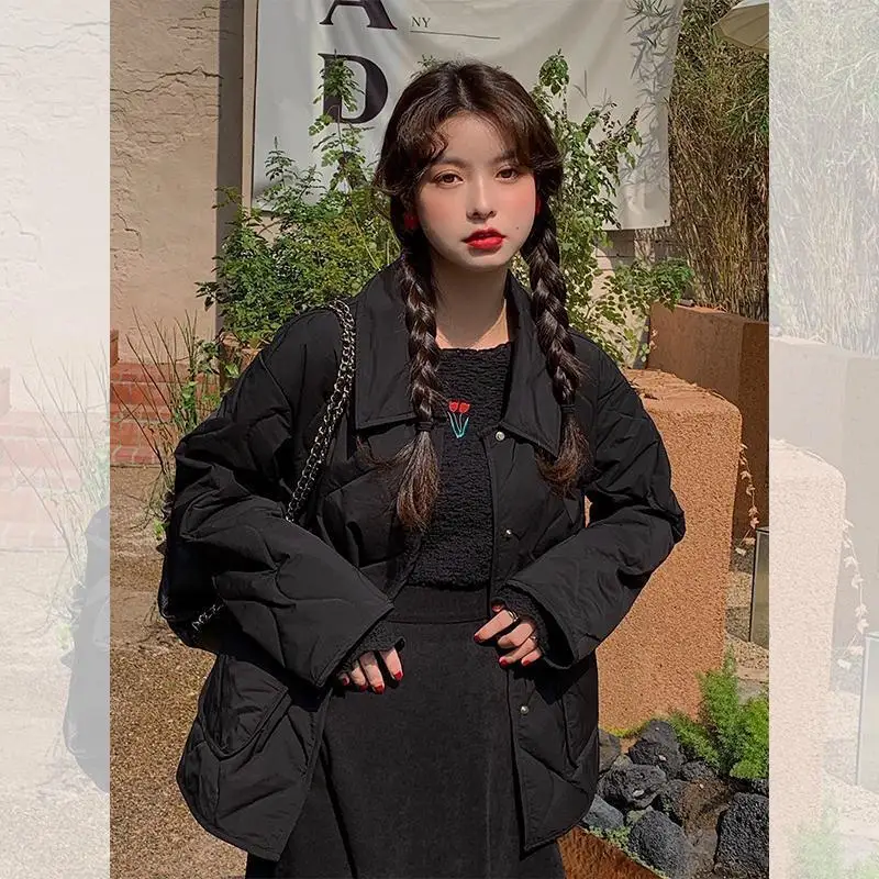 Женские парки свободного покроя с отложным воротником однотонная Милая уличная