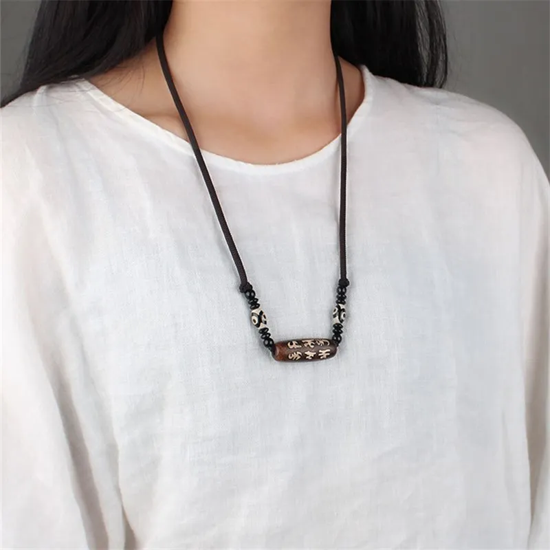 Тибет натуральный камень Бусины дзи колье чокер девять глаза Dzi для мужчин и