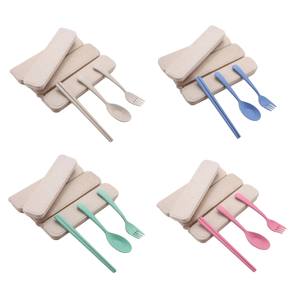 

Portable Wheat Straw Tableware Cutlery Set Three Piece For Children Adult Travel Cutlery Kit Gift Dinnerware Set Kitchen Tools
