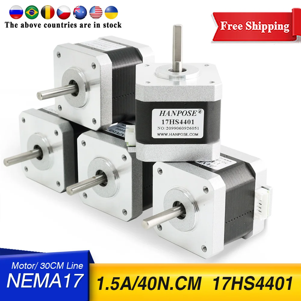 

Free Shipping 5 Pieces 2 Phase 4 Leads Nema17 Stepper Motor 1.8 Degree 42BYGH40 1.5A Torque 40N.m 17HS4401 CNC Engraving Machine