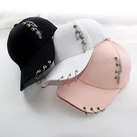 fs 2021 creative hip hop cap with ring iron chain baseball caps for men women street style cotton adjustable snapback hat bone
