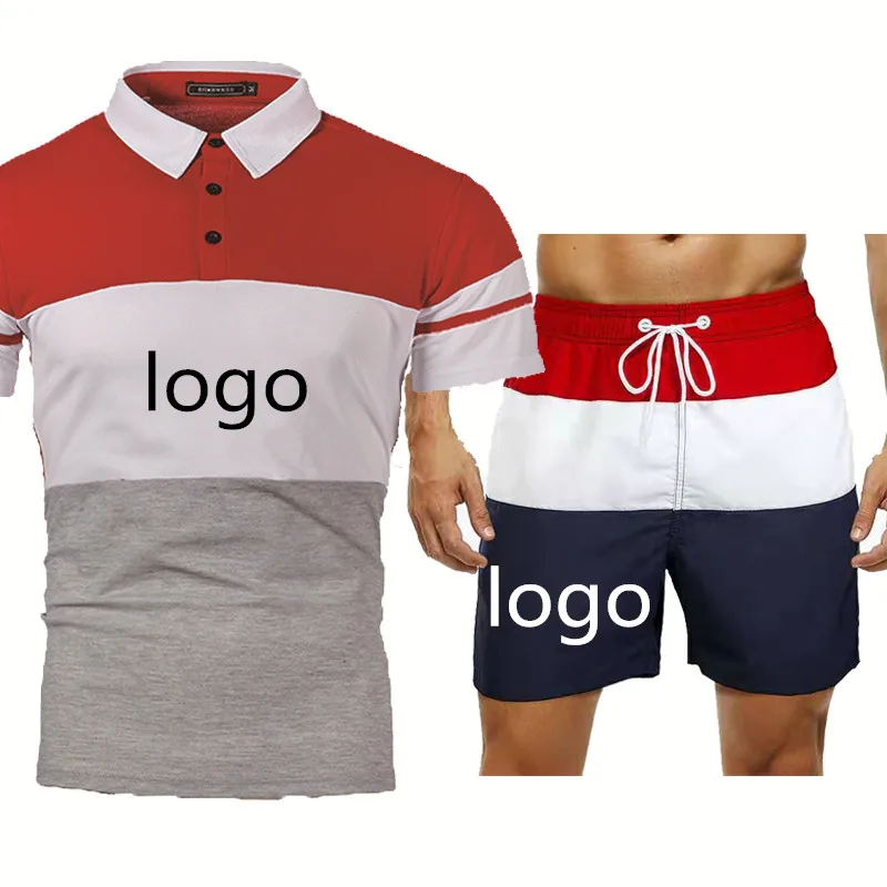 

Summer new Men's T-shirt Can Custom LOGO Printing suits High Quality Cotton Men's short sleeve+shorts 2-piece set