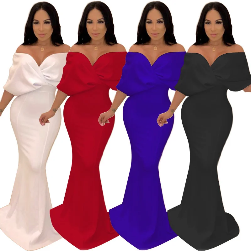 

2019 dress sexy open back fishtail large knitted dress