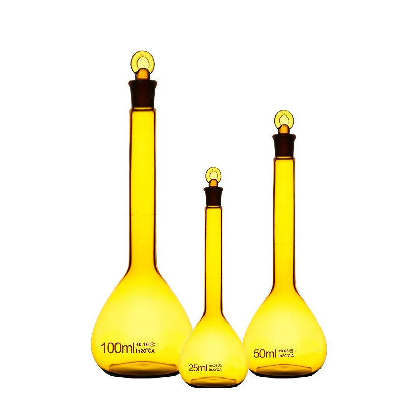 Glass Volumetric Flask Brown Container Bottle Amber With Plug 1 2 5 10 20 25 50 100mL Grade A Quality / PK | Канцтовары для офиса