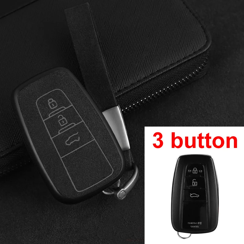 3Button Black Чехол для ключей автомобиля из натуральной оцинкованной кожи для Toyota RAV4 Reiz, Crown, Corolla Camry Prado YARiSL Lewin Highlander - Название цвета: 3Button Black