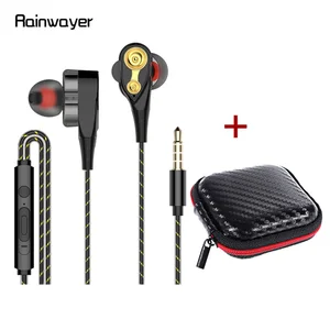 wired headphones high bass headsets sports earphones dual drive stereo in ear wired earphone with microphone earbuds for phone free global shipping