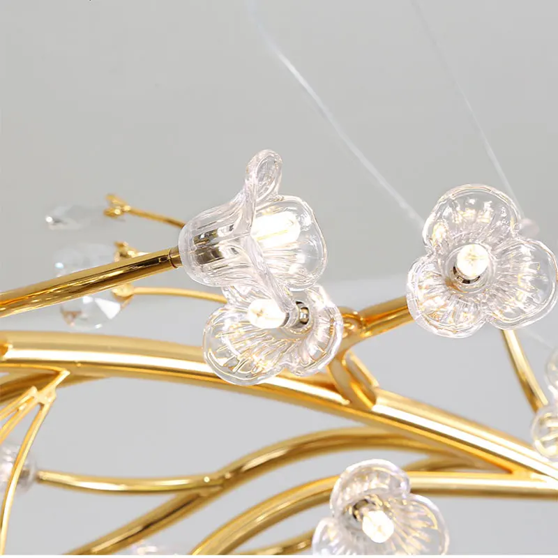 Светодиодная хрустальная люстра светильник стеклянный цветок дерево железо