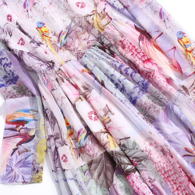 

Long Dress Runway Spring New Women'S Bohemian Beach Party Fashion Elegant Printed Square Scarf Round Neck Long Sleeve Dresses