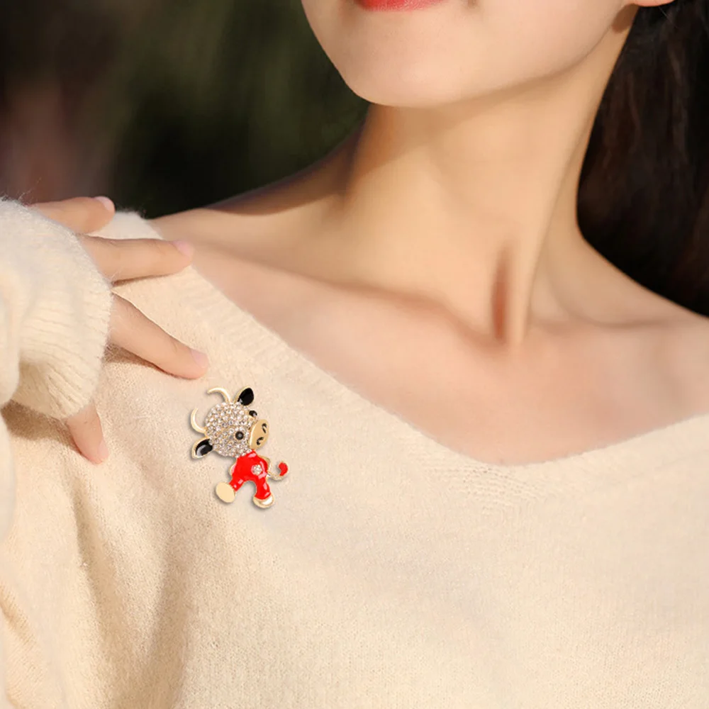 Симпатичные Броши Стразы с кристаллами в виде мультяшного быка для женщин 2021