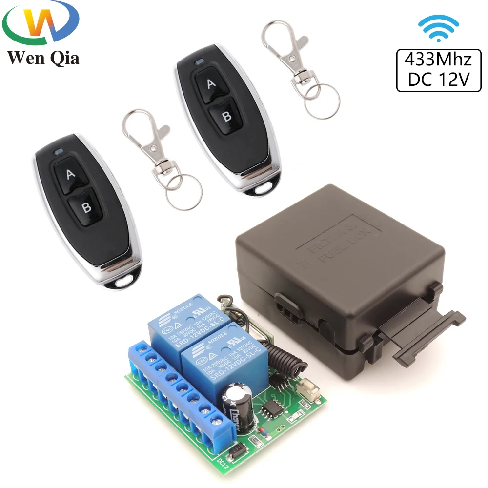 

433MHz Universal Wireless Remote Control DC 12V 10Amp 2CH rf Relay receiver and Transmitter for Garage\ Shutter door\ Motor\ LED