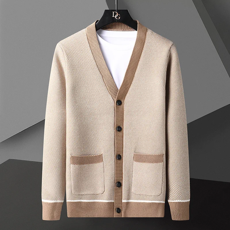 

2021 Men's New Autumn and Winter V-neck Cardigan Sweater Casual Outdoor Simple Fashion Striped Sweater