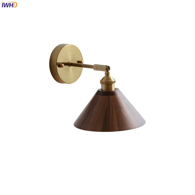 IWHD Modern Walnut Wooden LED Wall Light Fixtures Adjustable Up Down Bedroom Stair Beside Lamp Nordic Copper Wandlamp Luminaira