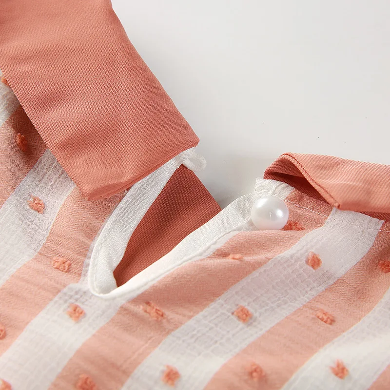 

Baby collar striped chiffon shirt thin 2020 Summer Short Sleeve Shirt Top Design korean large size M L XL