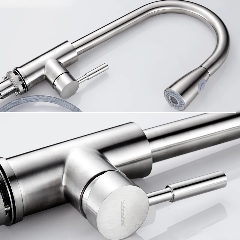 JIAYUN одной ручкой высокой дуги Матовый никель выдвижной кухонный кран с выдвижным