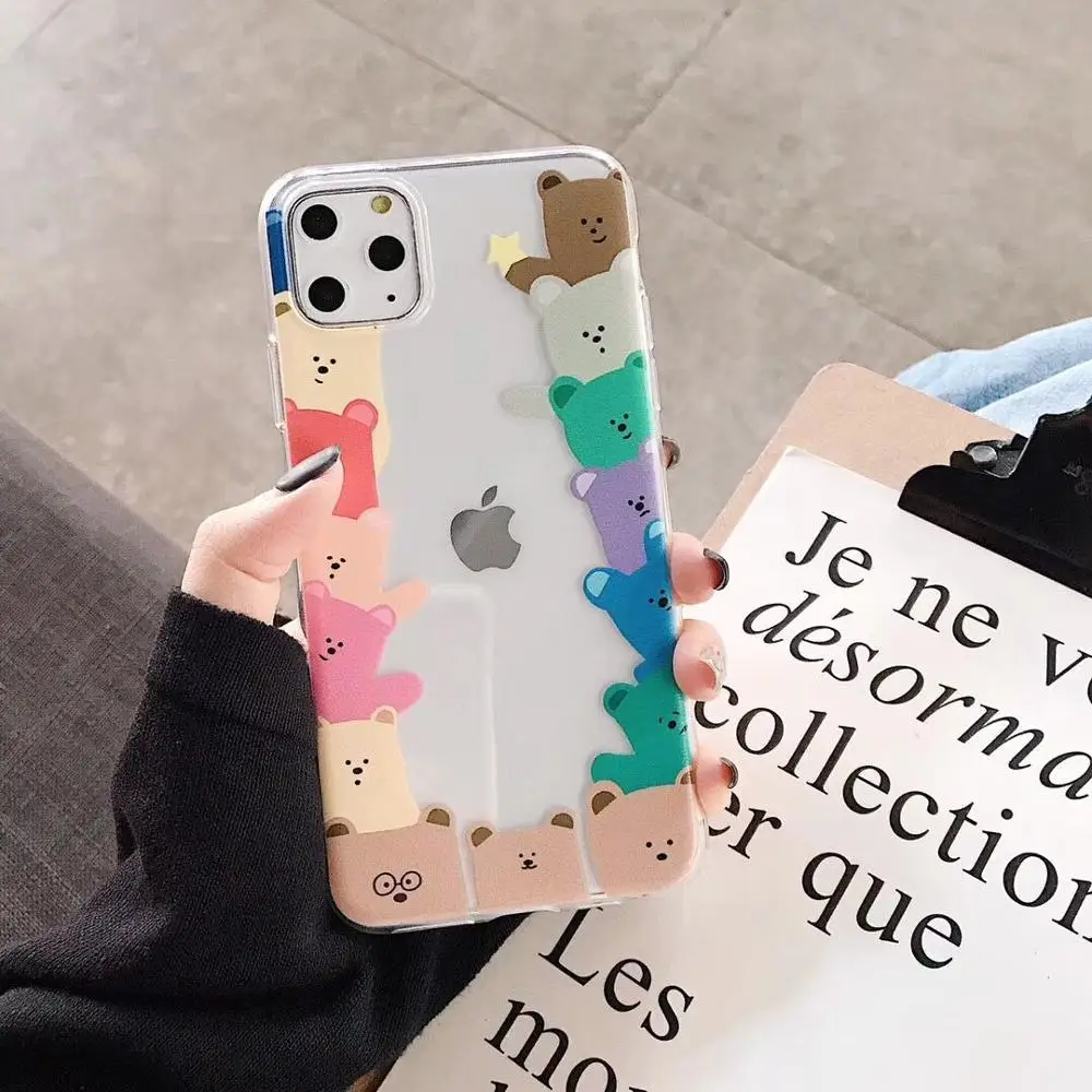 ORYKSZ Lovely Cartoon Bear Pattern Ultra Thin Transparent Case For iphone 11 Pro Max 6 6S 7 8 Plus X XR XS Cover Fundas Capa |