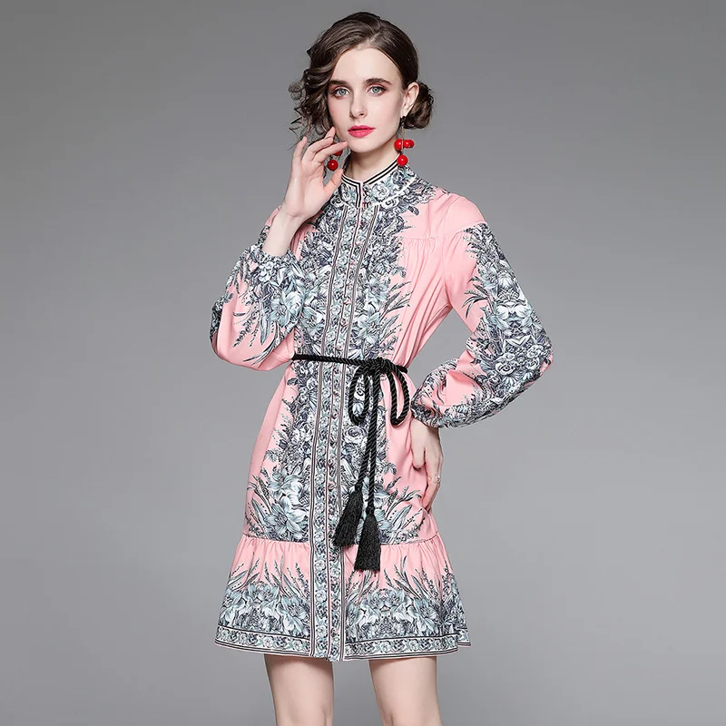 

Австралийское винтажное мини-платье с рукавами-фонариками и поясом, винтажное платье с длинными рукавами, платье с воротником-стойкой на де...