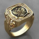 18-ти кратного желтого золота с двойным двух голового орла В рыцарском стиле черной эмалью кольцо с бриллиантом Королевский аристократический фон для фотосъемки торжеств кольца, подарок на день рождения ювелирные изделия