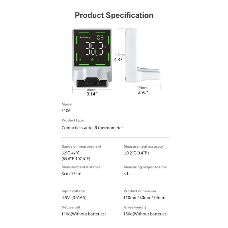 

Wall-Mounted Body Infrared Temperature,Fever Alert & LCD Display for Company
