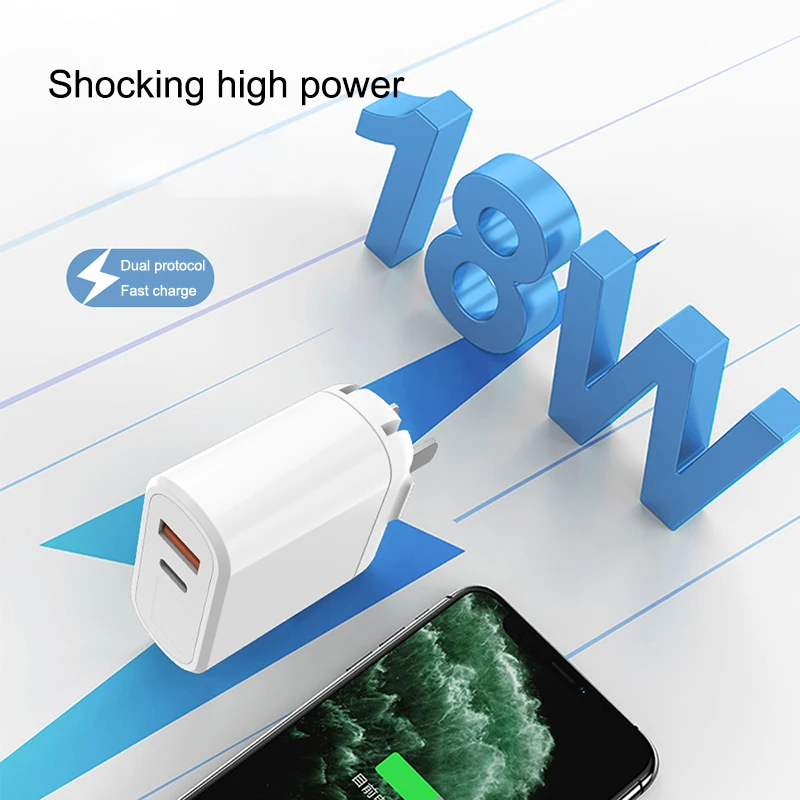 18 Вт Быстрая зарядка QC3.0 PD3.0 зарядное устройство цифровой дисплей 2 порта USB US UK EU