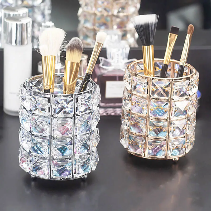 

Crystal Pencil Pen Holder Makeup Brush Storage Dressing Table Beauty Brush Eyebrow Cosmetic Brush Organizer Stationery Container