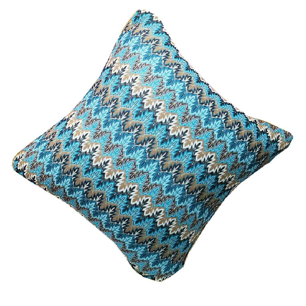 

Sofa Cushion Cover Pillow Case Wave Striped Zig Zag Jacquard Knitted Fabric For Home DecorationLake Blue Zipper Pocket 45*45cm