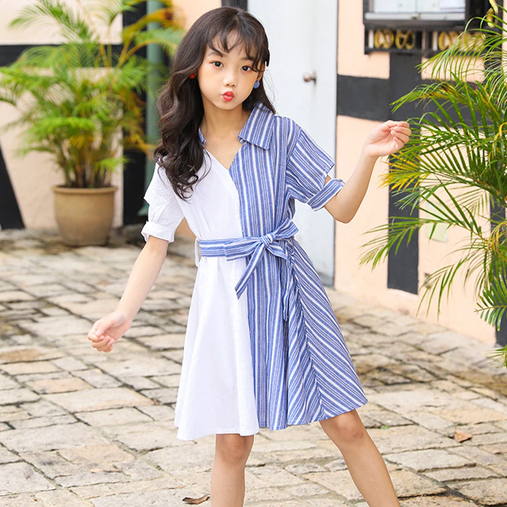 Платье-рубашка для маленьких девочек Летние Детские платья девочек-подростков