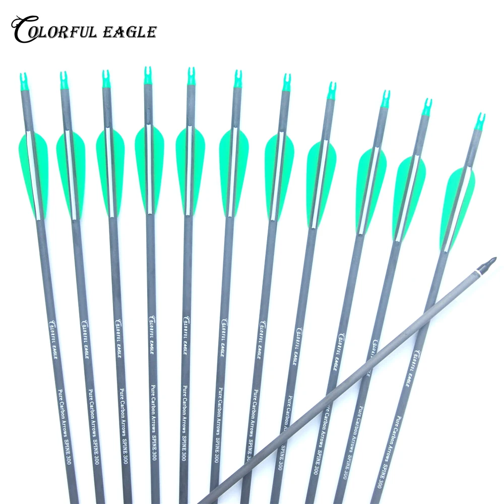 Стрелы из чистого карбона 300 для стрельбы лука и стержня 400 стрелы 3 дюйма лопасти
