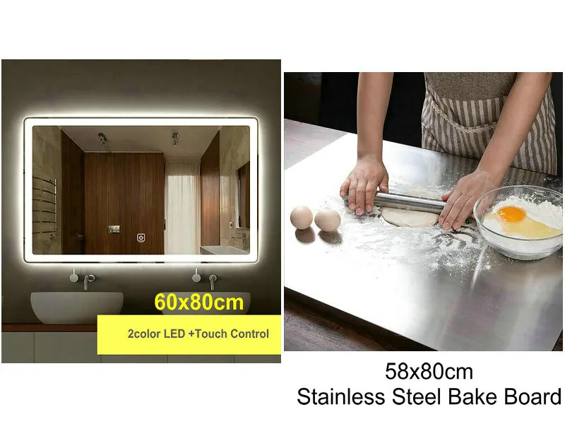 with bake board 60x80 см, 50x70 см Смарт Bluetooth обдува прямоугольный Ванная комната зеркала высокое качество закуска два Цвет светодиодный Ванная комната зеркала - Цвет: with bake board
