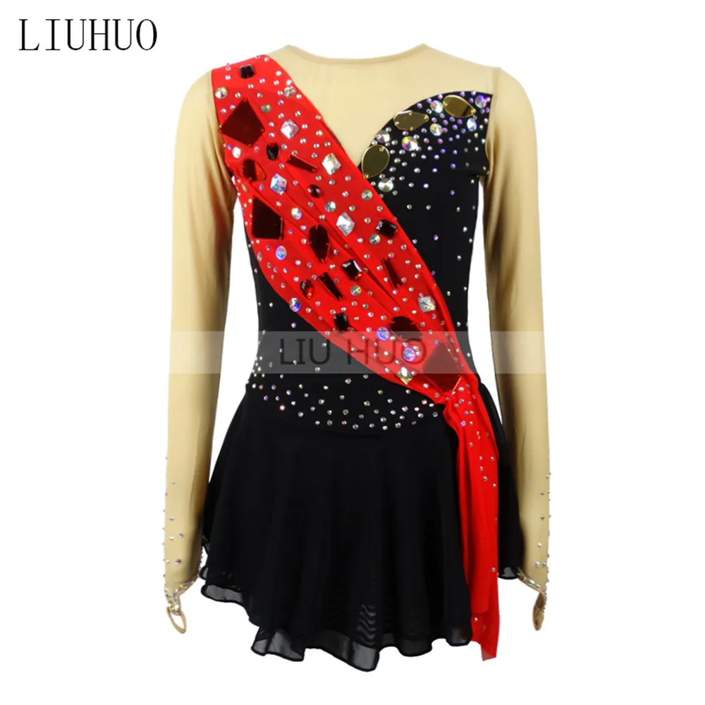 

LIUHUO Figure Skating Dress Women's Girls' Ice Performance Rlack Competition Leotard Artistic Costume Dance Adult Long Sleeve