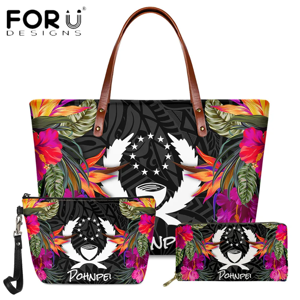 

FORUDESIGNS Fashion Luxury Design Women Shoulder Bag And Purse Polynesian Pohnpei Tribal Hibiscus 3D Print Ladies Totes Sac