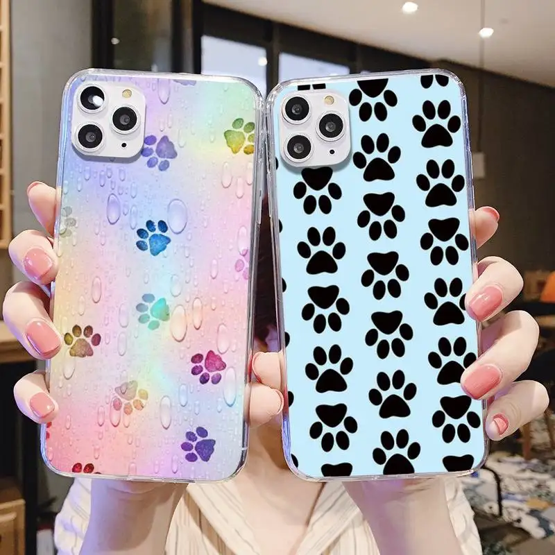 

Cat Dog Paw Animal Cartoon Capa Phone Case For Iphone 6 6s 7 8 plus X Xr XS 11 12 Mini Pro Max Transparent Fundas Cover