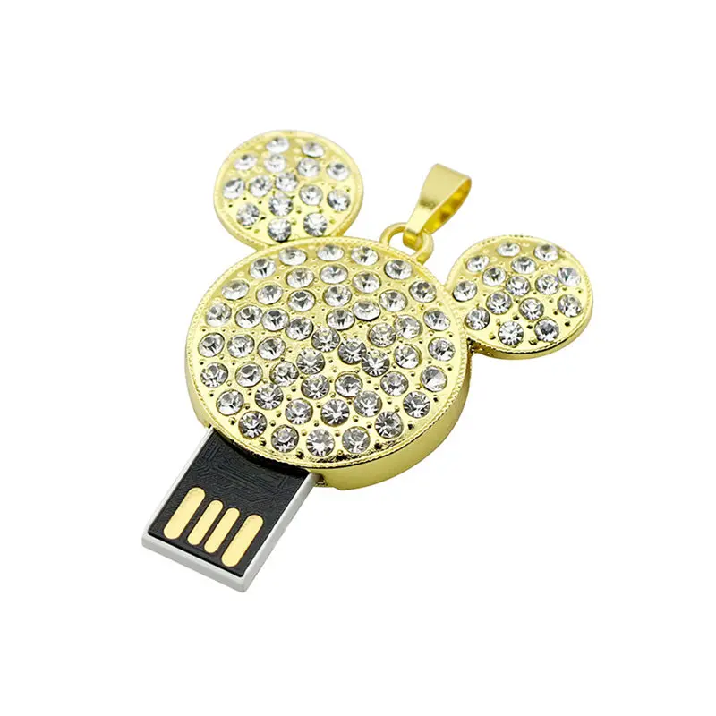 Колье с Микки USB флеш-накопитель диск памяти Подарочный металлический Алмазный Кристалл мышь ручка-накопитель 4 ГБ 8 ГБ 16 ГБ 32 ГБ USB накопитель