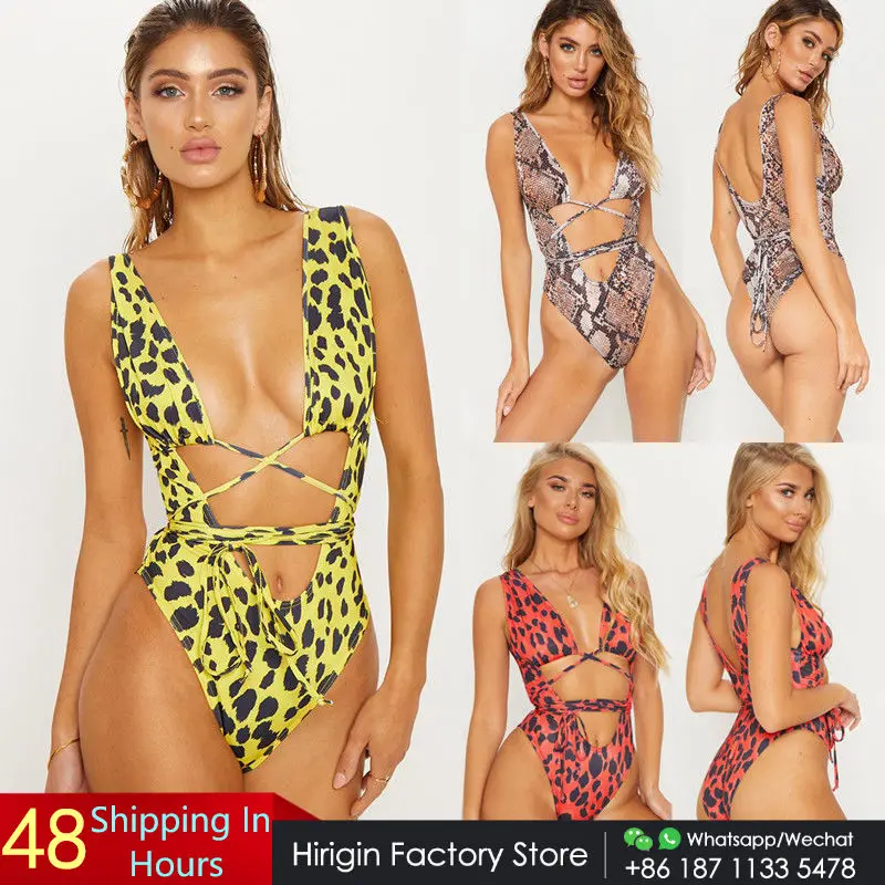 Женский леопардовый слитный купальник Hirigin 2019 сексуальный бандажный новинка