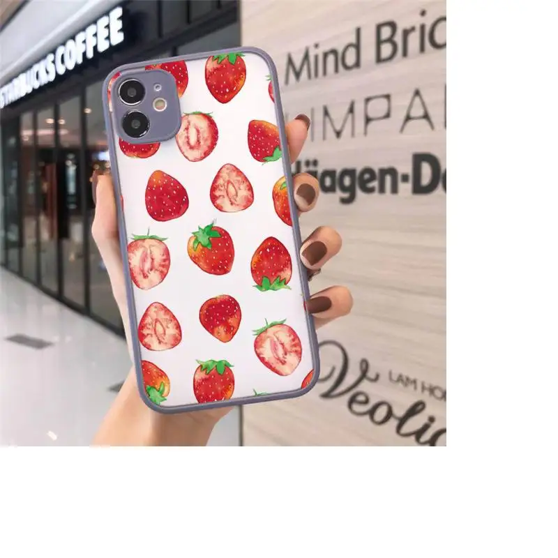 

Phone Case For iPhone 12 11 Mini Pro XR XS Max 7 8 Plus X Fashion Cartoon Fruit Lemon Pineapple Matte transparent Gray Cover