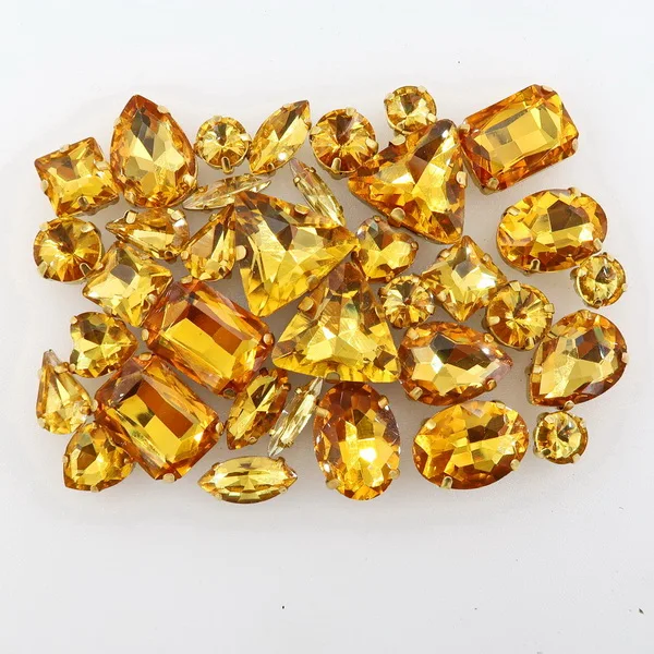 A13 Topaz 50 шт./пакет формы с золотым коготь Установка ясный и желейные конфеты стеклянные стразы цвета Кристалл пришить стразы торжественное платье, обуви, сумок и diy кружевной отделкой - Цвет: A13 Topaz