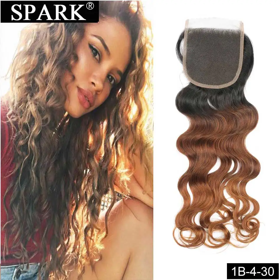 Spark Ombre Brazilian Water Wave 8-22inch T1B/4/30 Color Pre Plucked Hairline Remy Hair Wet And WavyHuman Hair 4x4 Lace Closure