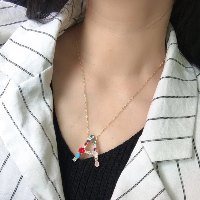 Красочное Радужное Хрустальное циркониевое ожерелье с подвеской в виде букв