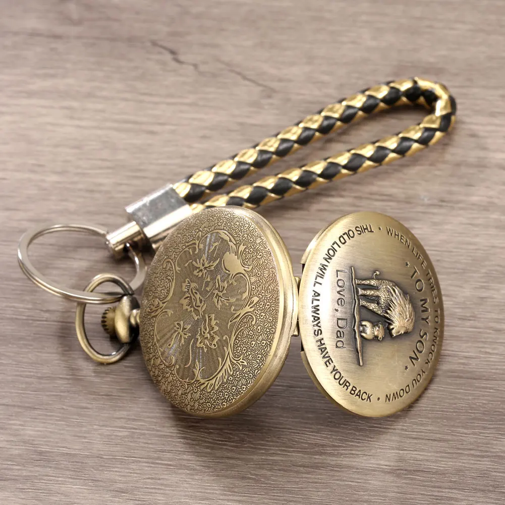 Часы мужские кварцевые карманные изысканные бронзовые с принтом льва моему сыну