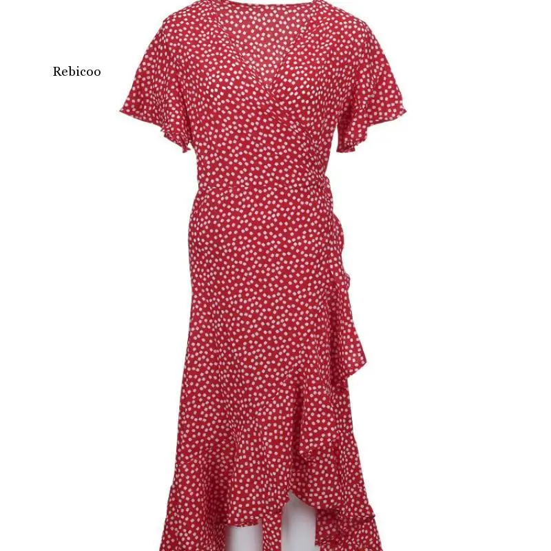 

Summer Beach Maxi Dress Print Boho Long Chiffon Dress Women Floral V-Neck Ruffles Wrap Casual Split Sexy Party Dress Vestidos