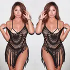 Сексуальные накидки, Женский вязаный крючком купальник с кисточками, открытый кафтан, пляжное платье, бикини, накидка, сарафан