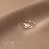 real 925 sterling silver gradient glass heart open rings sweet adjustable ring fine jewelry for women girls