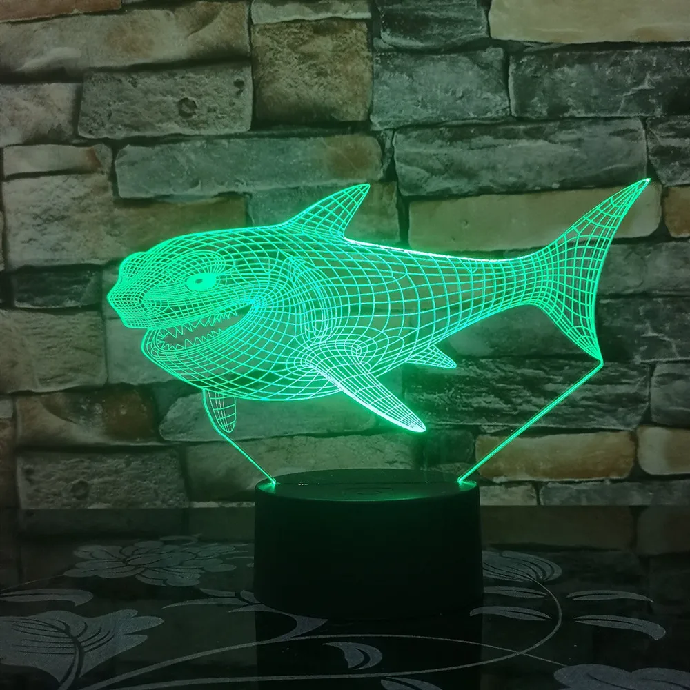 Огромная акула 3D светодиодный ночной Светильник многоцветный RGB Украшения в спальню 3d лампа для детей Рождественский подарок игрушки лампа Прямая поставка Amazon