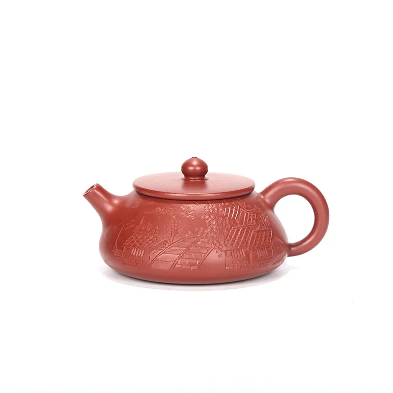 

Yixing Dark-red Enameled Pottery Teapot Bright Red Robe Wang Ting Manual Teapot Sketch Shipiao Kettle Travel Tea Set