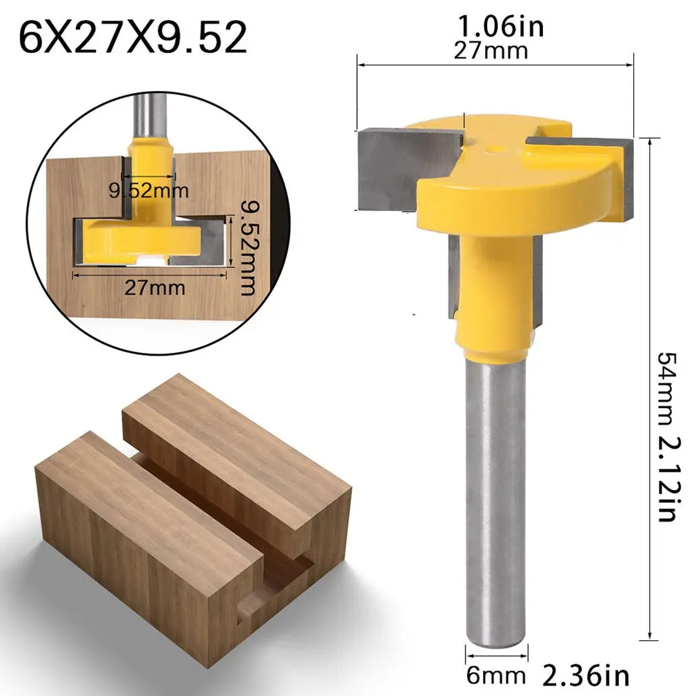 

1PC 6mm Shank Carbide Alloy Wood Router Bit Straight End T-Type Slotted Milling Cutter Woodworking Tool for Wood Trimming