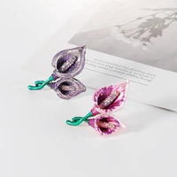 2021 new arrive enamel purple flower shape brooch pins for women girls luxury party metal pins fashion jewelry