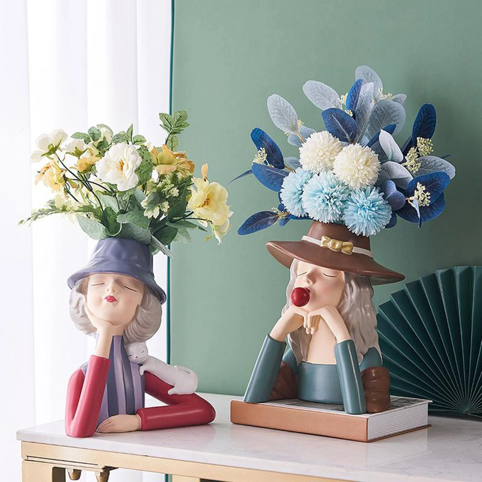 

Lovely Bubbles Blowing Girl Figurine Flower Vase Planter Modern Decor Craft