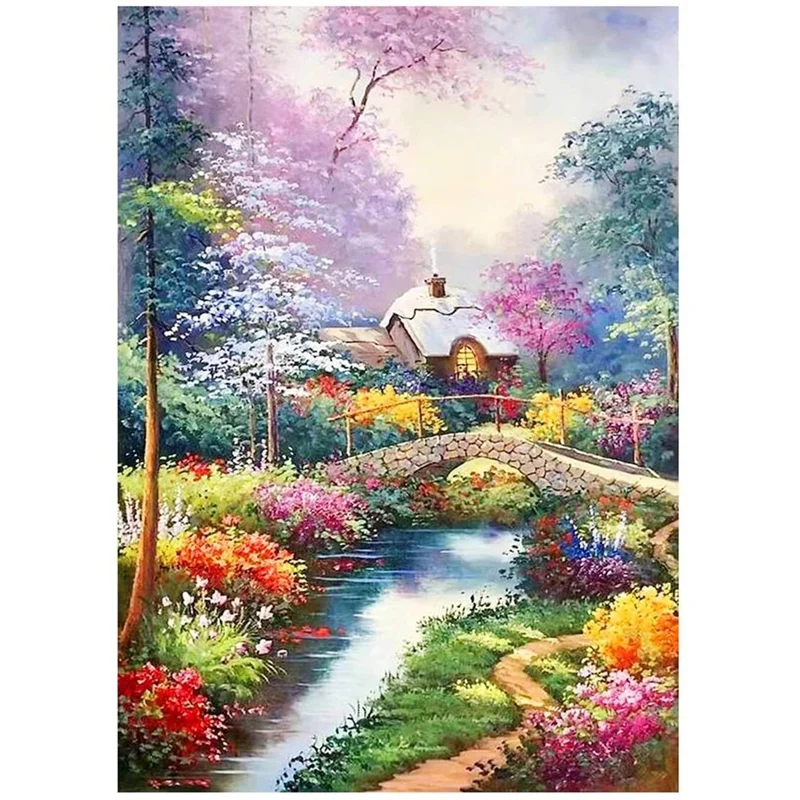

Алмазная краска, искусство для взрослых, пейзаж для начинающих, краска для рисования, Круглая Полная краска с алмазным декором для стен, хру...